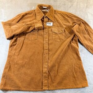 Jordan Marsh Corduroy Shirt Mens XL Brown Vintage 70s Long Sleeve Button Down